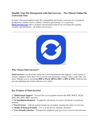 Simplify Your File Management with OneConverter – The Ultimate Online File Conversion Tool