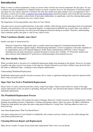 The Importance of Choosing Quality Auto Glass for Your Vehicle