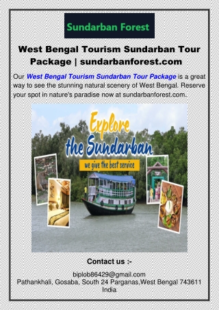 West Bengal Tourism Sundarban Tour Package | sundarbanforest.com