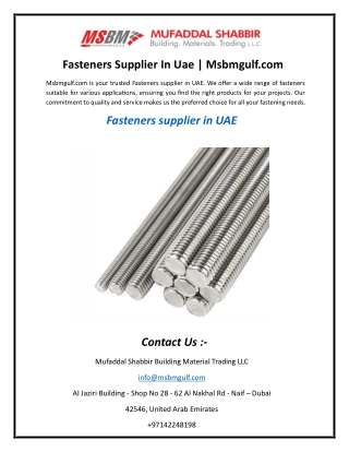 Fasteners Supplier In Uae  Msbmgulf.com