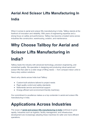 Aerial And Scissor Lifts Manufacturing In India