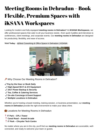 Premium Meeting Rooms in Dehradun – Book Professional Meeting Space at Iksana Wo