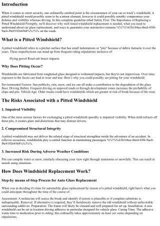 Safety First: The Importance of Replacing a Pitted Windshield Promptly