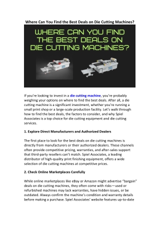Where Can You Find the Best Deals on Die Cutting Machines