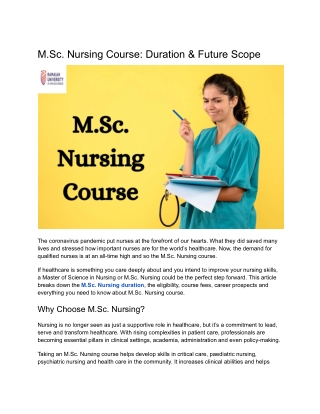 Advance Your Healthcare Career with M.Sc Nursing Course at M S Ramaiah University Today