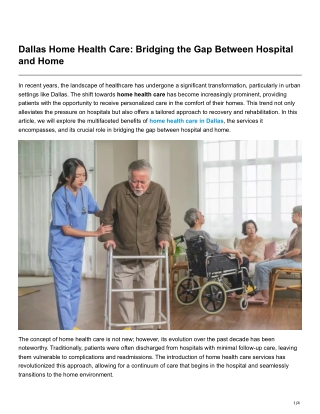 Dallas Home Health Care Bridging the Gap Between Hospital and Home