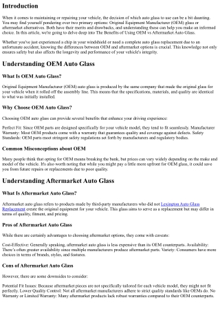 The Benefits of Using OEM vs Aftermarket Auto Glass