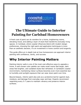 The Ultimate Guide to Interior Painting for Carlsbad Homeowners