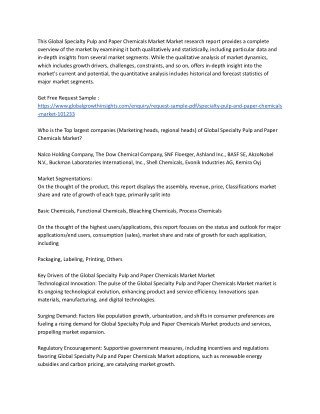 Global Specialty Pulp and Paper ChemicGlobal Specialty Pulp and Paperals Market