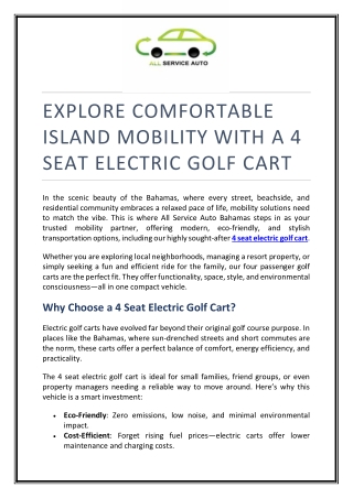 Explore Comfortable Island Mobility with a 4 Seat Electric Golf Cart