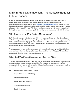 Shape Your Future with an MBA in Project Management at NICMAR University Hyderab