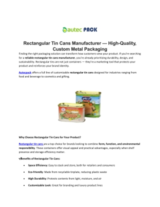 Rectangular Tin Cans Manufacturer — High-Quality, Custom Metal Packaging