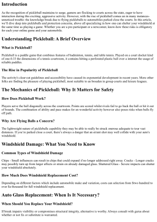 Pickleballs and Safety Concerns: Protecting Your Windshield at the Court