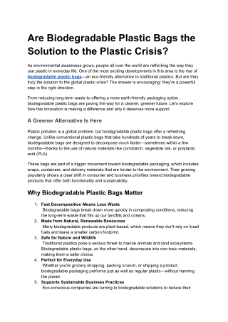 Are Biodegradable Plastic Bags the Solution to the Plastic Crisis_