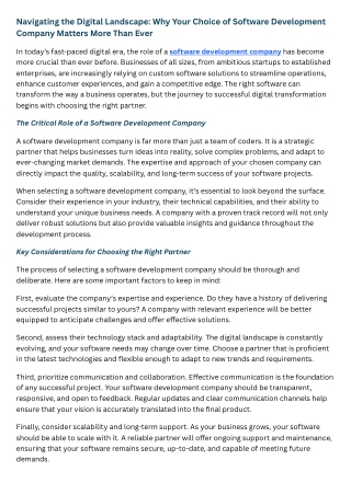 Navigating the Digital Landscape Why Your Choice of Software Development Company Matters More Than Ever