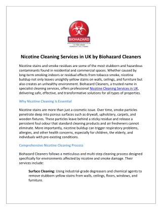 Nicotine Cleaning Services in UK by Biohazard Cleaners
