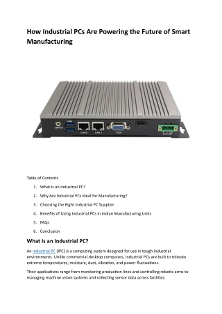 How Industrial PCs Are Powering the Future of Smart Manufacturing