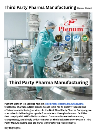 Third Party Pharma Manufacturing | Plenum Biotech