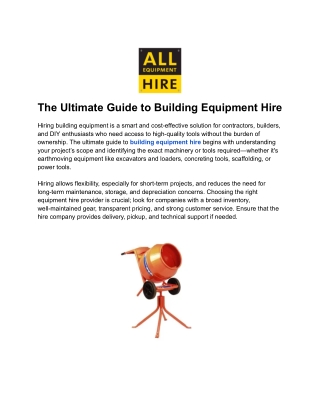 The Ultimate Guide to Building Equipment Hire