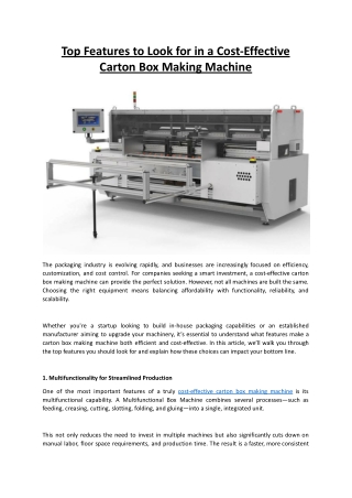 Top Features to Look for in a Cost-Effective Carton Box Making Machine