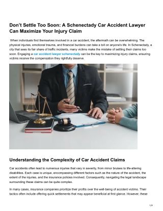 Don’t Settle Too Soon A Schenectady Car Accident Lawyer Can Maximize Your Injury Claim