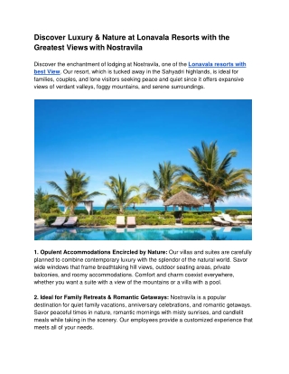 Discover Luxury & Nature at Lonavala Resorts with the Greatest Views with Nostravila