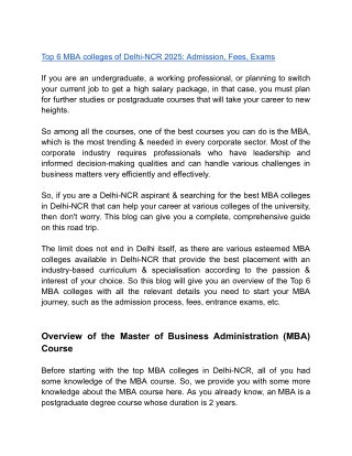 Top 6 MBA colleges of Delhi-NCR 2025_ Admission, Fees, Exams