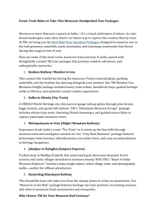 Scenic Train Rides to Take This Monsoon Handpicked Tour Packages