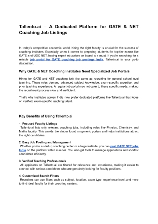 Tallento.ai – A Dedicated Platform for GATE & NET Coaching Job Listings