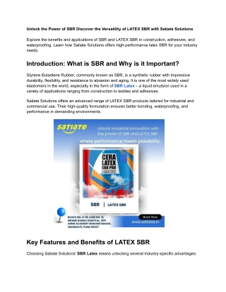 Unlock the Power of SBR_ Discover the Versatility of LATEX SBR with Satiate Solutions