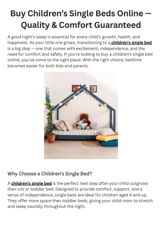 Buy Children’s Single Beds Online — Quality & Comfort Guaranteed
