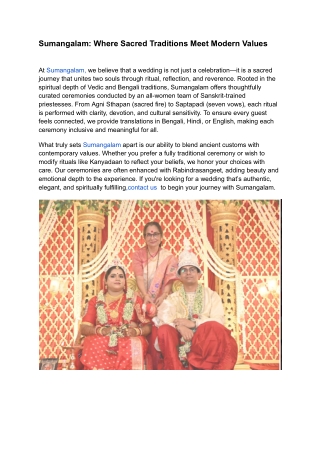 Sumangalam: Where Sacred Traditions Meet Modern Values