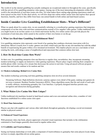 Inside Consider Live Online Casino Slots-- What's Different?