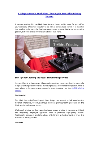 6 Things to Keep in Mind When Choosing the Best t-Shirt Printing Services