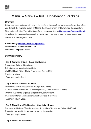 Manali – Shimla – Kullu Honeymoon Package