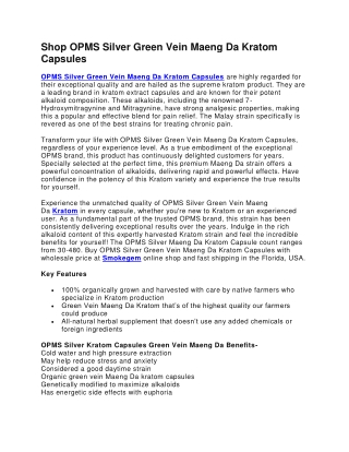 Shop OPMS Silver Green Vein Maeng Da Kratom Capsules