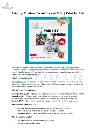 Paint by Numbers for Adults and Kids | Paint for Life