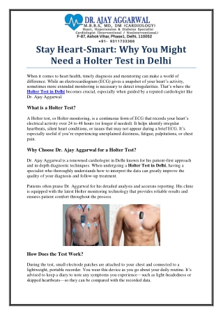 Affordable Holter Test in Delhi – Consult Dr Ajay Aggarwal Today