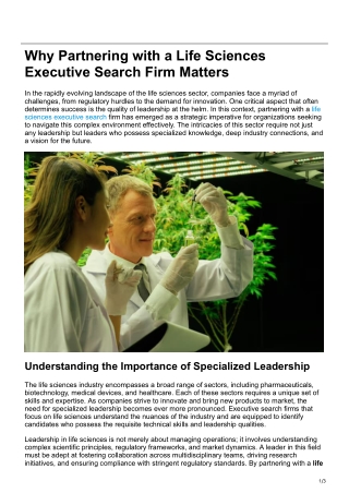 Why Partnering with a Life Sciences Executive Search Firm Matters