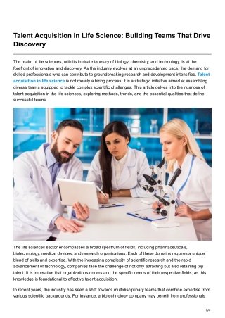 Talent Acquisition in Life Science Building Teams That Drive Discovery