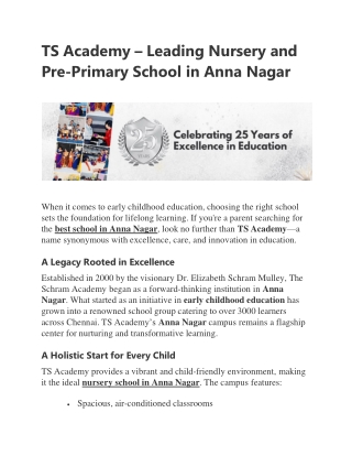 The Schram Academy - Leading Nursery and Pre Primary School in Anna Nagar