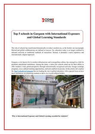 Top 5 schools in Gurgaon with International Exposure and Global Learning Standards