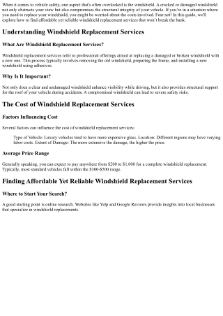 Finding Affordable Yet Reliable Windshield Replacement Services