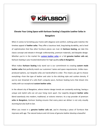 Elevate Your Living Space with Karlsson Seating’s Exquisite Leather Sofas in Ban