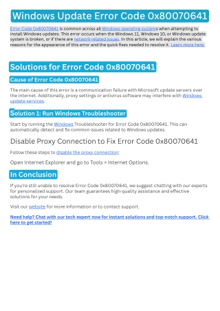 Windows Update Error Code 0x80070641