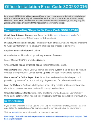 Office Installation Error Code 30023-2016