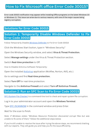 How to Fix Microsoft office Error Code 30015?