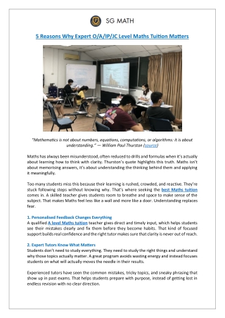 5 Reasons Why Expert O/A/IP/JC Level Maths Tuition Matters