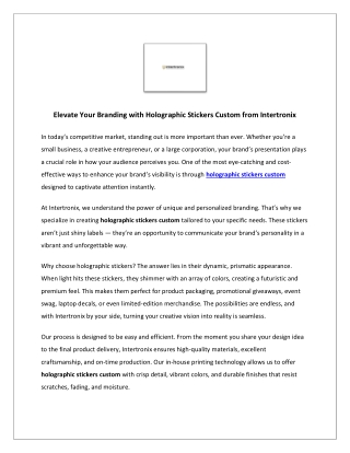 Elevate Your Branding with Holographic Stickers Custom from Intertronix