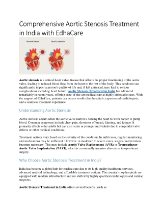 Comprehensive Aortic Stenosis Treatment in India with EdhaCare